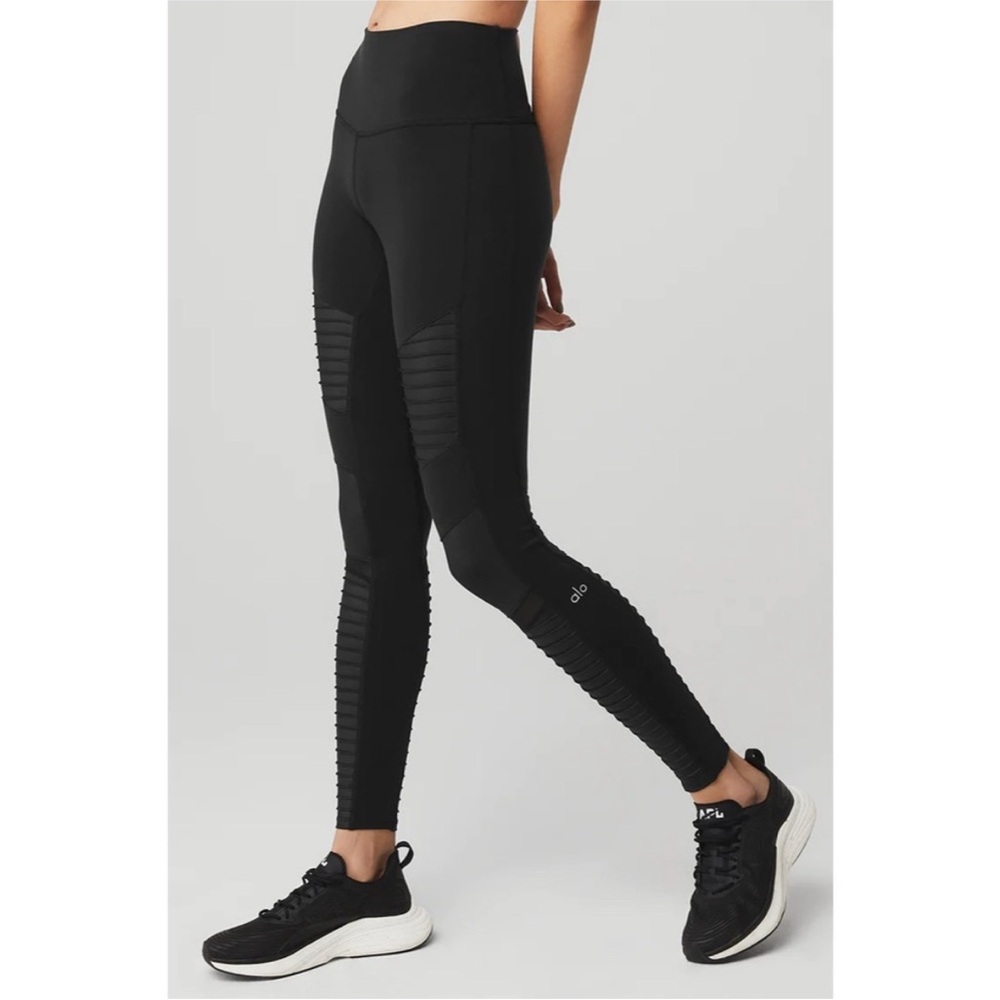 ALO Yoga Black Ribbed Moto High-Waist Leggings